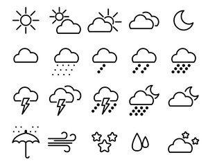 Weather icons, rainy and cloud outline style ,Vector illustration