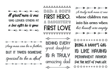 Father's day, Dad, children Quotes Sayings vector set