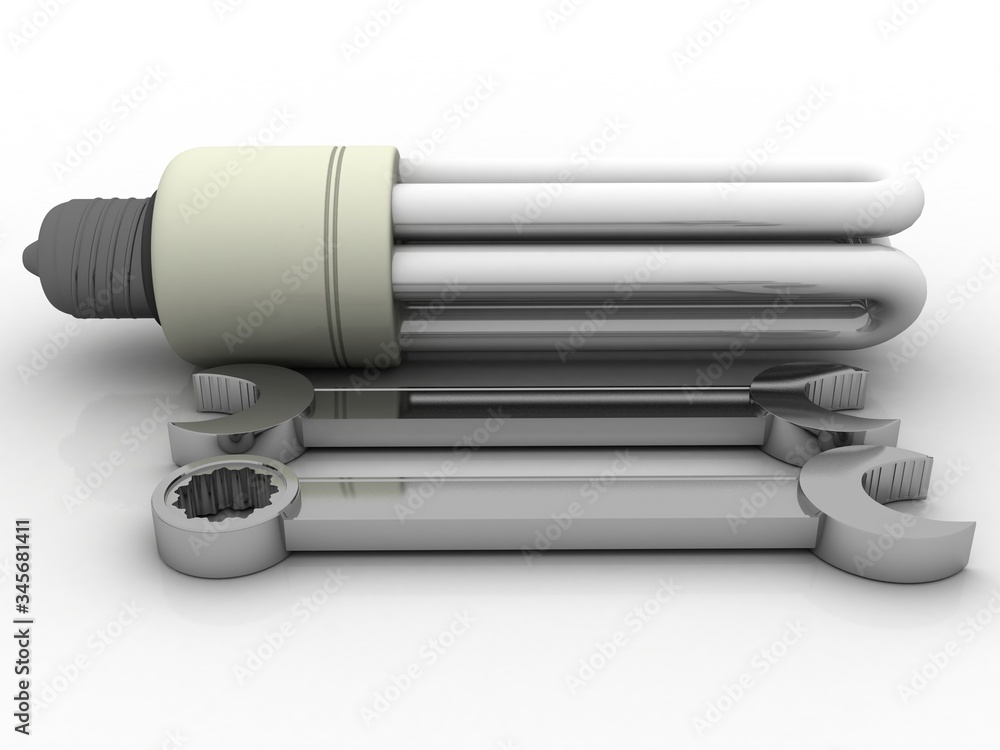 Aufkleber 3d rendering led white lightbulb with wrench and spanner