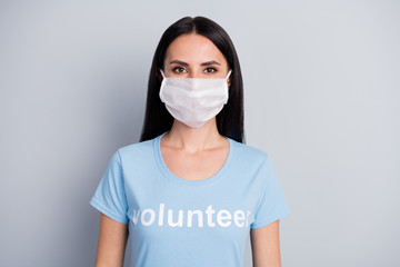 Close-up portrait of her she nice attractive lovely content girl medic doc voluntary work worker...