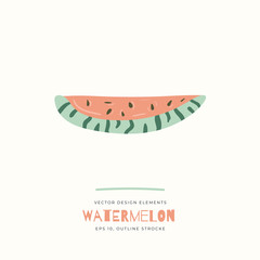 Watermelon fruit illustration in hand-drawn style. Vector repeat background for colorful summer fabric.