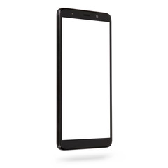 Black mobile smart phone isolated on white background.