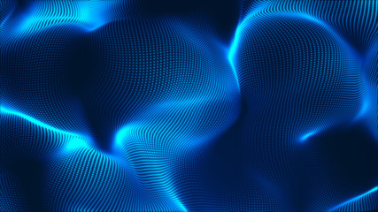 Dot blue wave light screen gradient texture background. Abstract  technology big data digital background. 3d rendering.