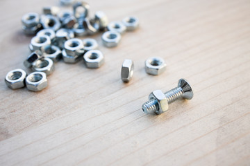 hex steel nut, industry background, stainless steel hex nut photo. industrial iron nuts nails and screw. Close-up of various steel nuts and bolts