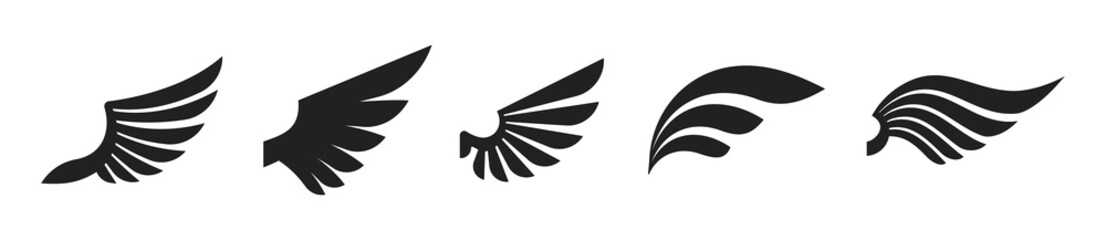 Set of black wings icons. Wings badges. Collection wings badges. Vector illustration.