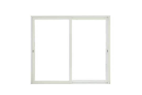 Modern wide sliding door on white background, sliding glass door.