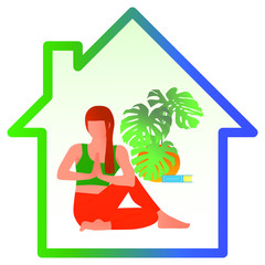 The concept of spending time at home. A woman with a good mood goes in for sports. Vector flat illustrations be at home.