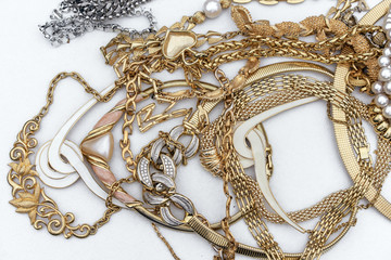 Necklaces, beads and pendants. Bijouterie. Jewelry background for design and decoration.