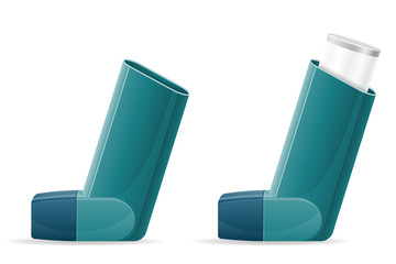 medical inhaler for patients with asthma and shortness of breath in the treatment and prevention of the disease vector illustration - obrazy, fototapety, plakaty