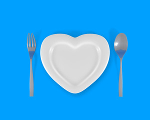 cutlery plate love food blue 3d illustration