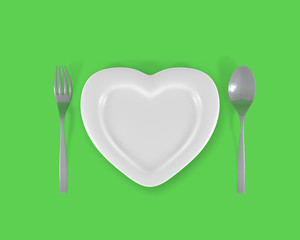 cutlery plate love food green 3d illustration