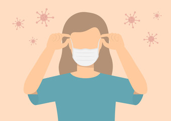 Woman wear masks prevent germs.Illustration about Face mask
