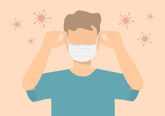 Man wear masks prevent germs.Illustration about Face mask