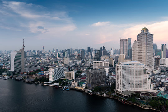 Bangkok city view in day time as in blue tone for your city business background.
