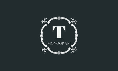 Obraz premium Exquisite floral monogram with letter T. Magnificent three-dimensional logo. Elegant frame for business sign, label, boutique brand, hotel, restaurant, heraldry.