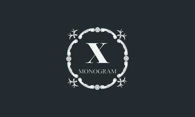 Exquisite floral monogram with letter X. Magnificent three-dimensional logo. Elegant frame for business sign, label, boutique brand, hotel, restaurant, heraldry.