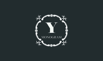 Fototapeta premium Exquisite floral monogram with letter Y. Magnificent three-dimensional logo. Elegant frame for business sign, label, boutique brand, hotel, restaurant, heraldry.