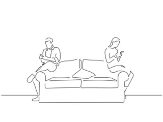 People at home isolated line drawing, vector illustration design.