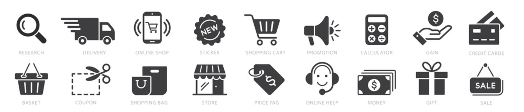 Online Shopping Icons Set, Payment Elements Vector Illustration