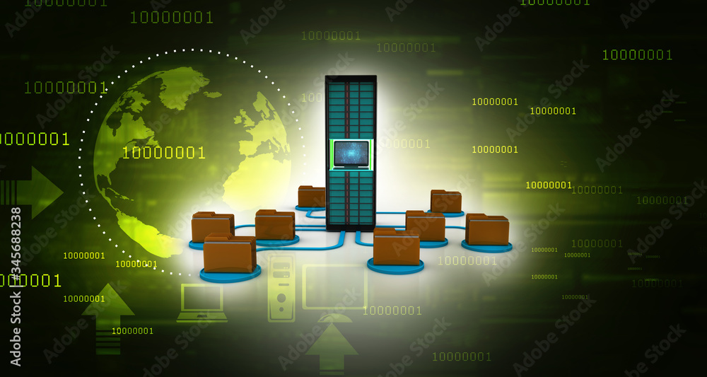 Poster 3d rendering folder connected to database