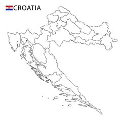 Croatia map, black and white detailed outline regions of the country.