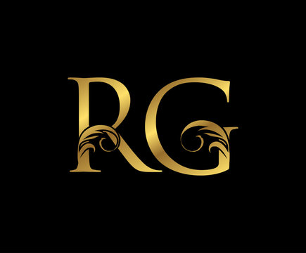 Elegant Gold RG Letter Floral logo. Vintage drawn emblem for book design, weeding card, brand name, business card, Restaurant, Boutique, Hotel.
