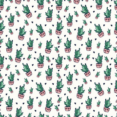 Potted flower Hand drawn Seamless pattern set. Vector illustration in doodle color style. Background for posters, textiles, wallpaper.