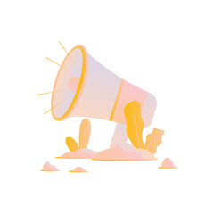 Megaphone with leaves illustration modern stye isolated on white background