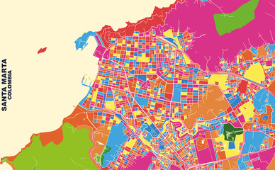 Santa Marta, Colombia, colorful vector map