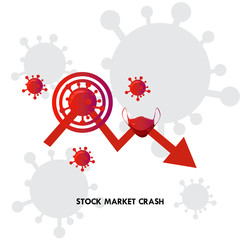 Stock market mask crash impact corona virus illustration vector