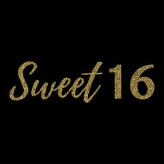 Sweet Sixteen party vector design with golden glitter elements