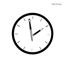 time to draw, clock drawing by brush and pencil, element for school