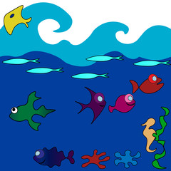 under water funny fish stars seamless pattern