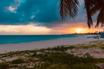 colorful tropical sunset on Anguilla island Caribbean sea