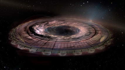 Unidentified flying object UFO in outer space. Science Fiction image concept of ufology and life...