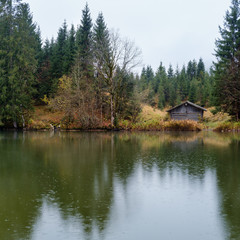 Fototapeta premium Alpine autumn lake Geroldee or Wagenbruchsee, Germany