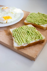 fried eggs with avocado on the bread