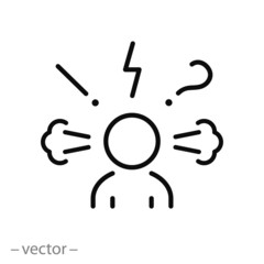 negative thinking icon, angry and bad mood client, customer negative behavior, attention thin line web symbol on white background - editable stroke vector illustration eps10