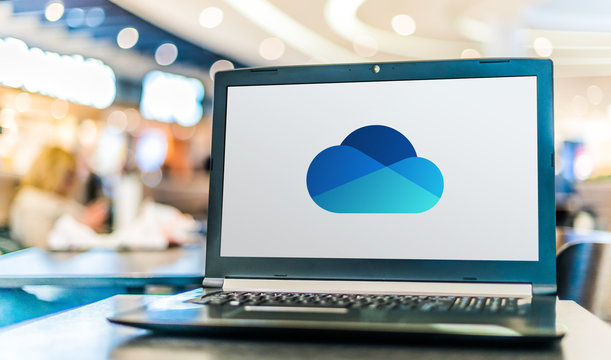 Laptop computer displaying logo of Microsoft OneDrive