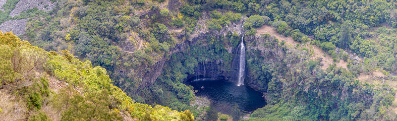 Waterfall Grand Bassin - view from Bois-Court at island La Reunion