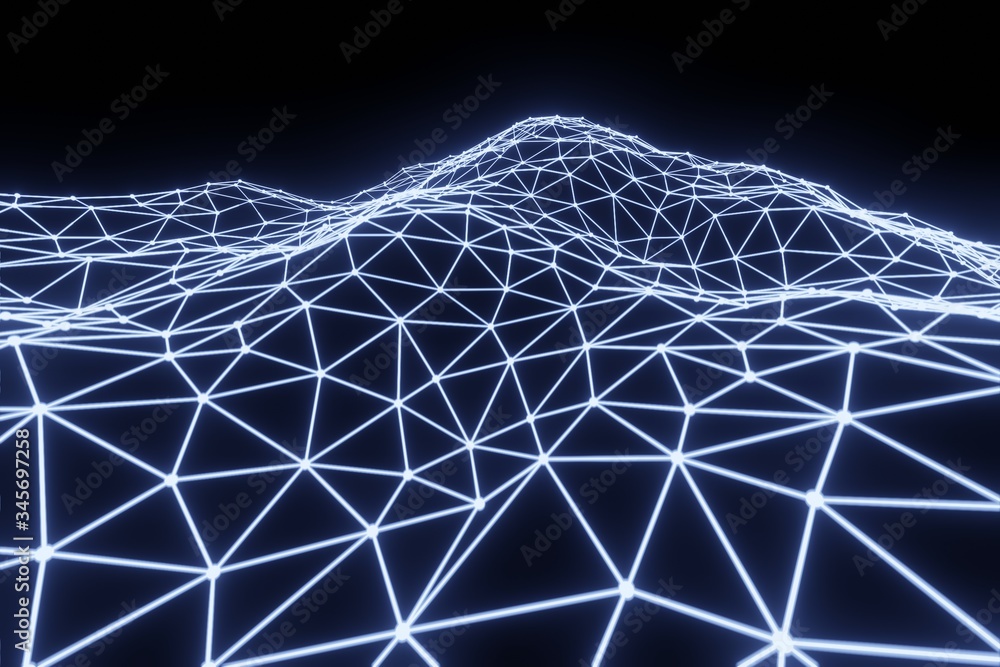 Poster embossed mesh representing internet conections. 3d rendering. 3d illustration.