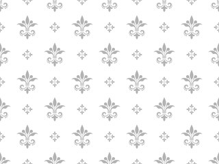Wallpaper in the style of Baroque. Seamless vector background. White and grey floral ornament. Graphic pattern for fabric, wallpaper, packaging. Ornate Damask flower ornament.