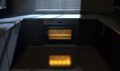 Oven In Kitchen Night