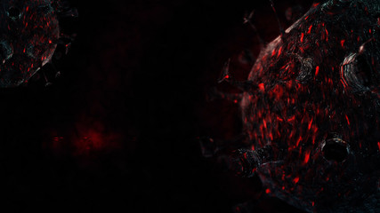 Dark background with a red virus molecule. - 345698255