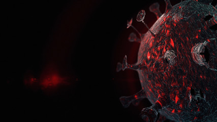 Dark background with a red virus molecule. - 345698289