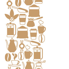 Fototapeta na wymiar Seamless pattern with coffee icons. Food illustration of beverage items.