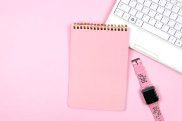 Creative flat lay photo of workspace desk.