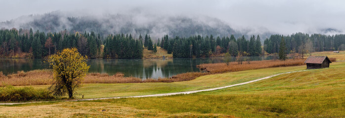 Alpine autumn lake Geroldee or Wagenbruchsee, Germany