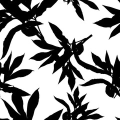 Seamless floral background. Monochrome leaf twigs. Vector illustration © Мария Неноглядова