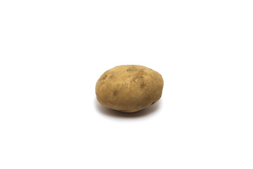 Fototapeta na wymiar An unpeeled potato (Solanum tuberosum) shot on top high angle isolated on white background